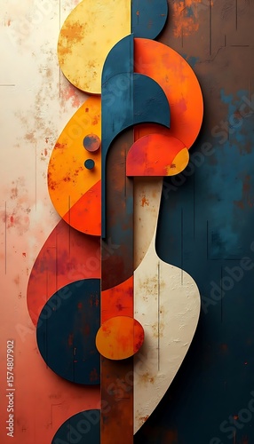 A modern abstract art piece featuring geometric shapes and vibrant colors creates a visually stunning design