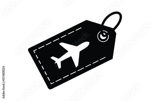 Airplane on Luggage Tag Icon for Travel and Vacation Planning
