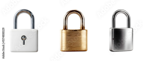 Set of lock icons isolated on transparent background, in PNG format, cut out