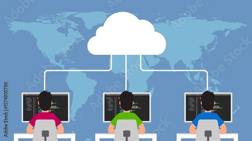 Software developers connected to cloud