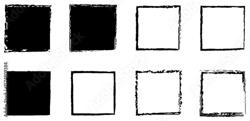Set of Black Sketchy Pencil-Drawn Frame Outlines – Grungy Doodle Squares  for Artsy Design Use

