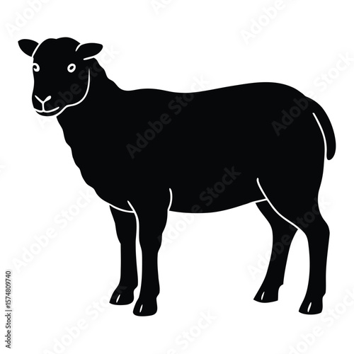 Black sheep standing profile view silhouette isolated on white background