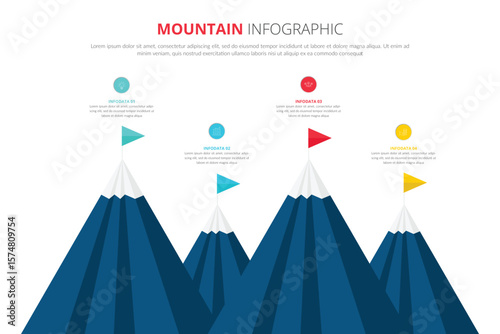 Path to top of mountain success infographic with six step. Business strategy to success. climbing route to goal. business and achievement concept. vector illustration in flat style modern design.