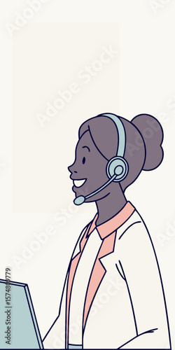 Smiling call center agent, ideal for customer service, support, or professional communication ads.