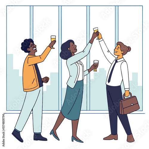 Group of businesspeople celebrating success, ideal for teamwork, leadership, or achievement promotions.
