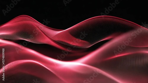 Abstract red wavy pattern with dynamic movement and illuminated dots on a black background