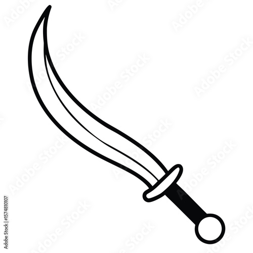 Curved sword silhouette with a simple handle isolated on white background