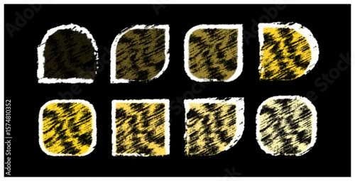 Hand-Drawn Square and Rectangular Frames in Yellow Scribed Sketchy Grunge Style – Doodle Pencil Outline Borders for Creative Projects

