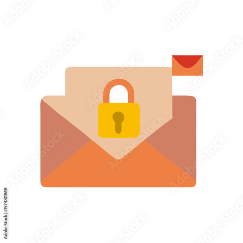 Envelope with a lock and a flag in modern flat design  