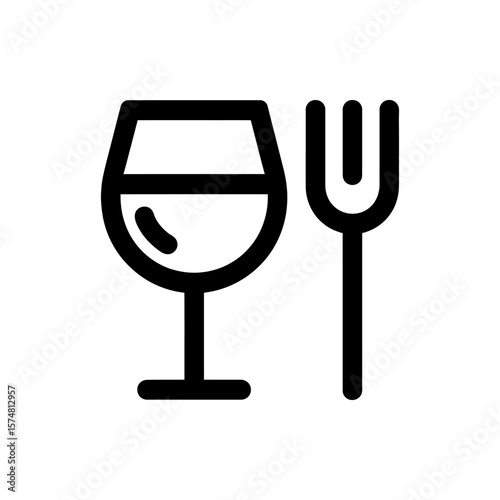 Wine Glass and Fork Icon for Restaurant and Dining Menu Design