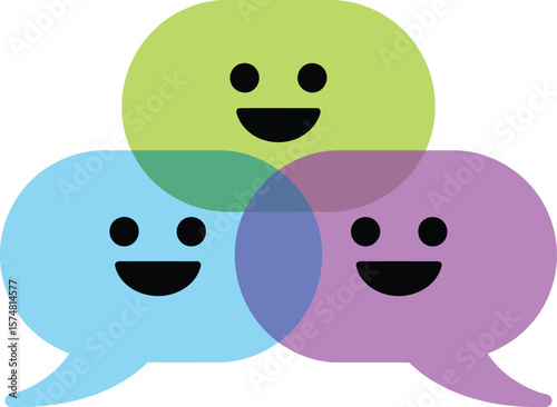 Communication bubble chat message speech dialog conversation discussion happy face vector illustration icon