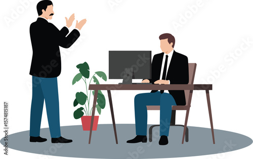 Illustration of business meeting office workplace team discussion collaboration teamwork presentation 