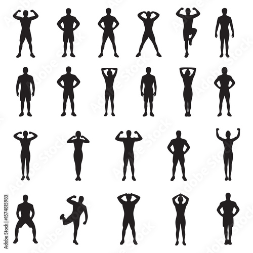 Silhouette Exercise Collection Diverse Poses for Fitness and Health Training Set Black and White Depiction of Physical Activity Regimen