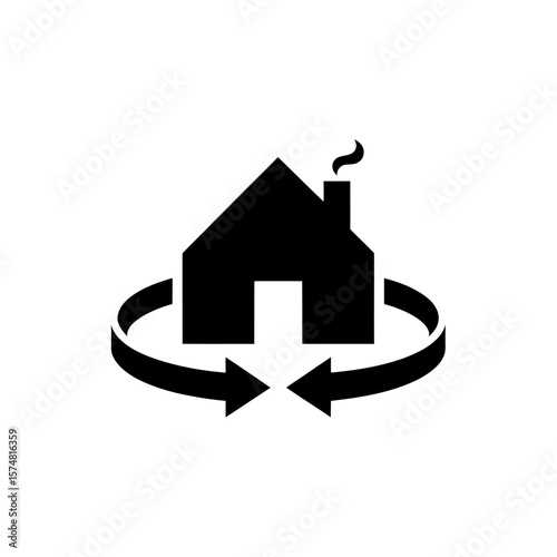 Symbolic House Surrounded by Arrows Suggesting a Possible Property Sale or Real Estate Transaction