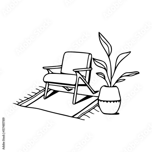 coz armchair and potted plant interior scene