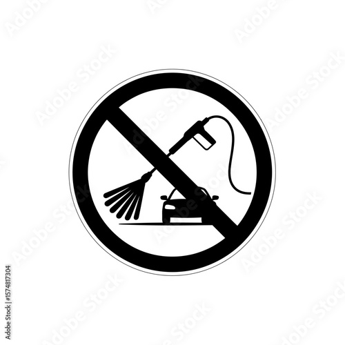 No Car Washing Symbol Indicating Prohibition of Vehicle Cleaning in the Specified Area, Circular Sign