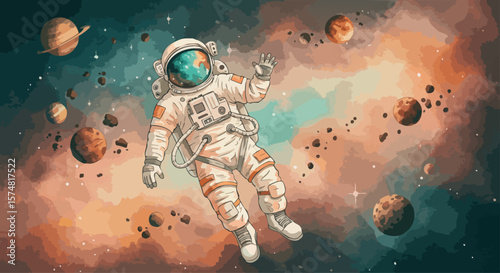 An astronaut in outer space vector template design. EPS 10 version.