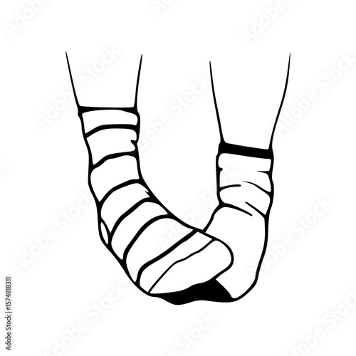 injured feet sketch with wrapping cloth