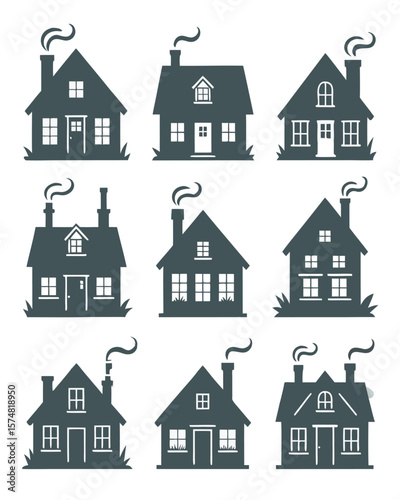 Cozy Home Silhouettes A Charming Collection of House Illustrations with Whimsical Details and Inviting Appeal for Creative Projects