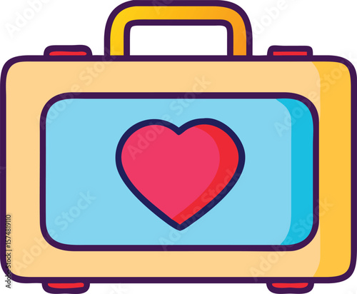 First Aid Kit Icon with Heart. Medical, Health, and Emergency Care Symbol. Flat Vector Illustration.