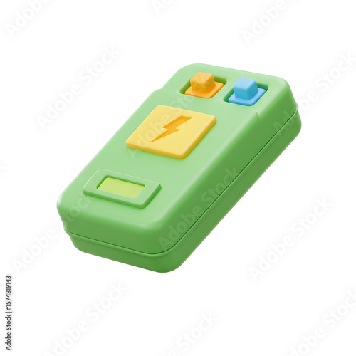 3D Render of Portable Power Bank with Lightning Symbol – Colorful Charging Device for Mobile and Green Energy Use