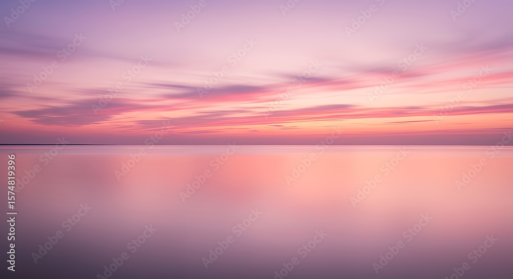 Fototapeta premium Serene Pink Purple Sunset Over Calm Water Landscape