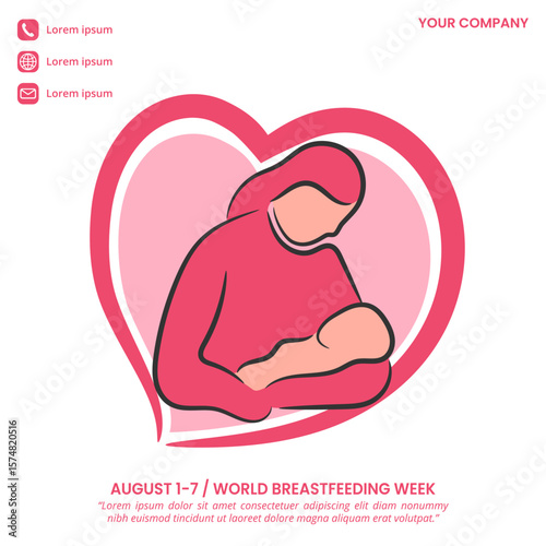 World Breastfeeding Week design with breastfeeding illustration