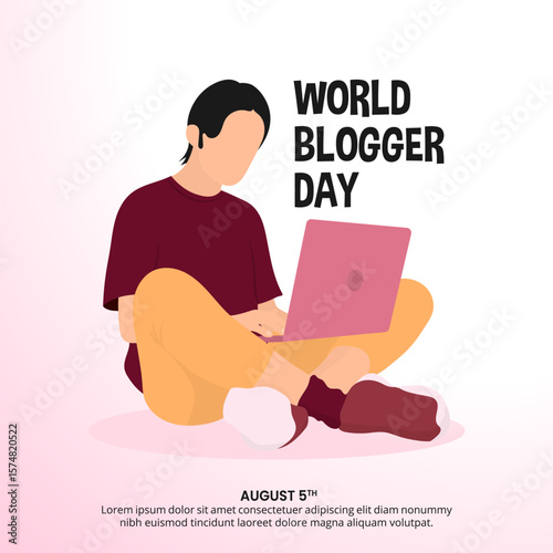 World Blogger Day design with a blogger and a laptop