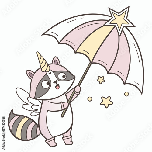 Creative SVG: Surprised Raccoon with under an umbrella in a Unicorn Dreams colored Unicorn Dreams theme