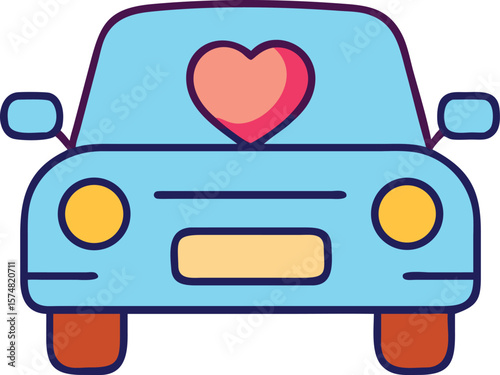 Just Married Car with Heart Icon