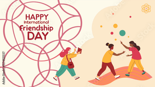Happy international friendship day illustration of friends celebrating and enjoying together event design vector
