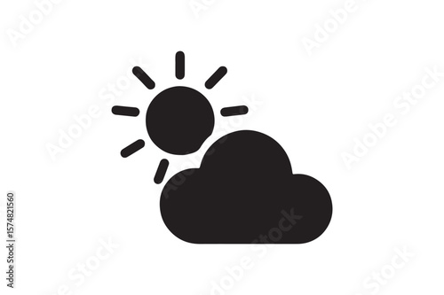 Partly Cloudy icon silhouette vector with white background