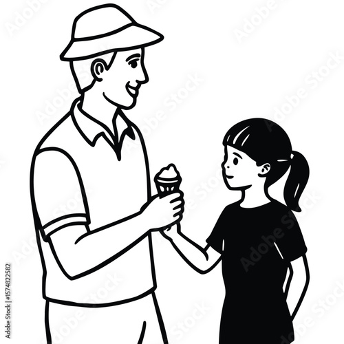 Silhouette of dad and daughter sharing ice cream together