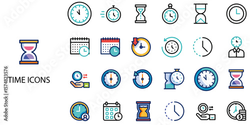 Time simple concept 24 color icons set .Vector illustration.