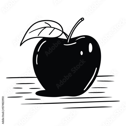 Black apple with a leaf on top