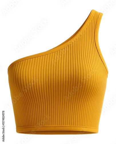 Asymmetrical one-shoulder crop top with ribbed texture in mustard yellow