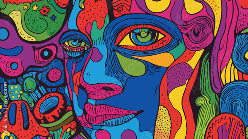 Vibrant 1960s Psychedelic Abstract Poster Art in Bright Colors