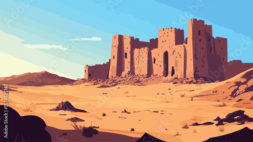 Desolate Desert Landscape with Ancient Remains