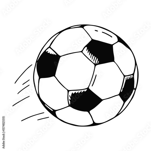 Black and white drawing of a soccer ball in motion
