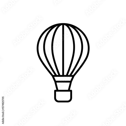 Icon of a hot air balloon in minimalist black line art design  