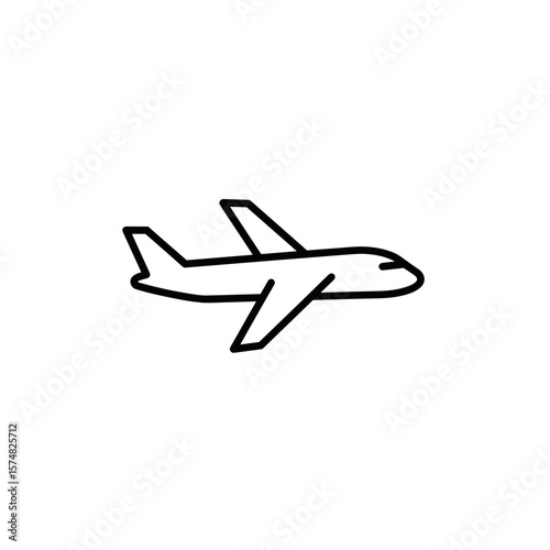 Airplane icon in minimalist style with black outline on white background  
