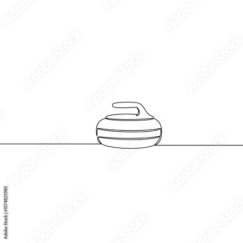 Curling stone on ice sheet in minimal line art style  