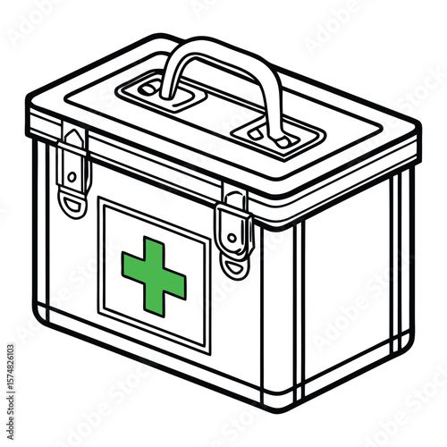first aid box with green cross in silhouette