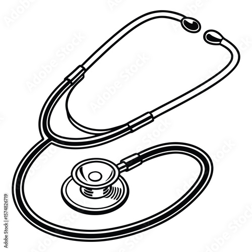 A stethoscope in black and white drawing