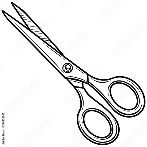 A scissor in black and white drawing