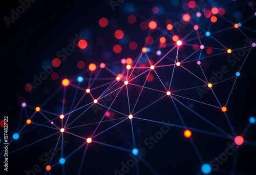 Abstract network nodes glowing on dark background, connecting lines forming constellations,  dark,   computer network