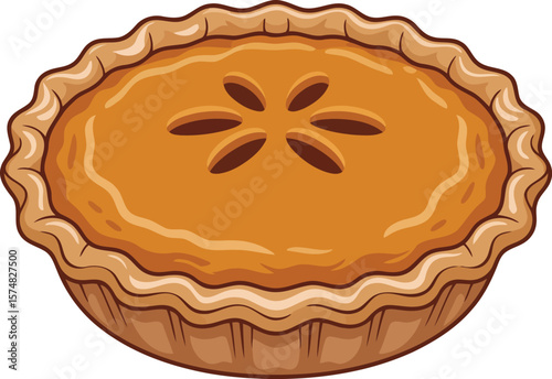 Classic Pumpkin Pie with Lattice Design on Top Vector Illustration, Transparent Background.