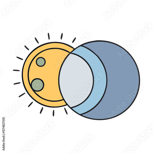 Stylized illustration of a solar eclipse with the moon blocking the sun
