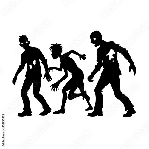 Zombie Silhouette Set on White Background – Scary Undead Figures in Various Poses