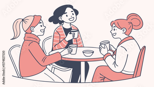 Three friends enjoying coffee break together cafe meeting social gathering illustration vector design